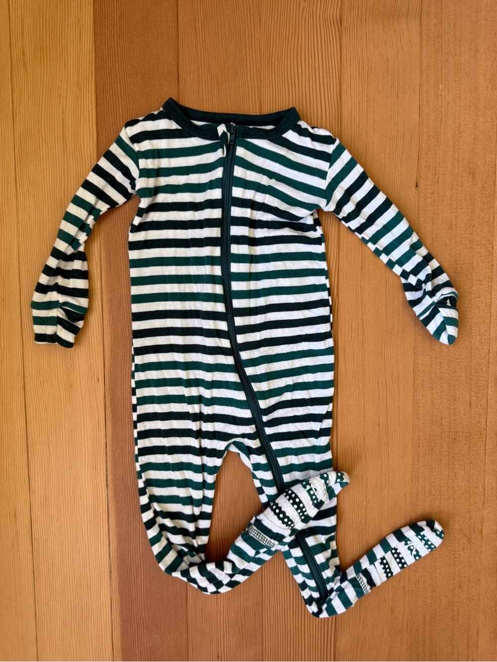 Kickee pants Striped Green and White One-Piece footie Pajamas